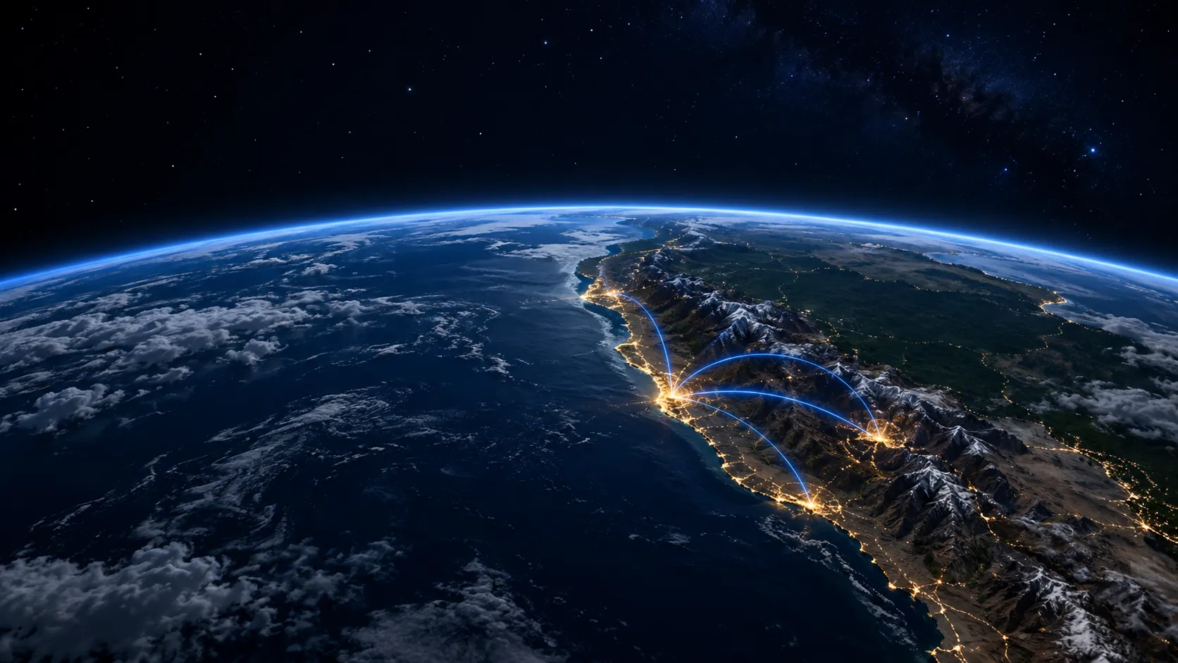 La Tierra vista desde el espacio con Chile iluminado de noche